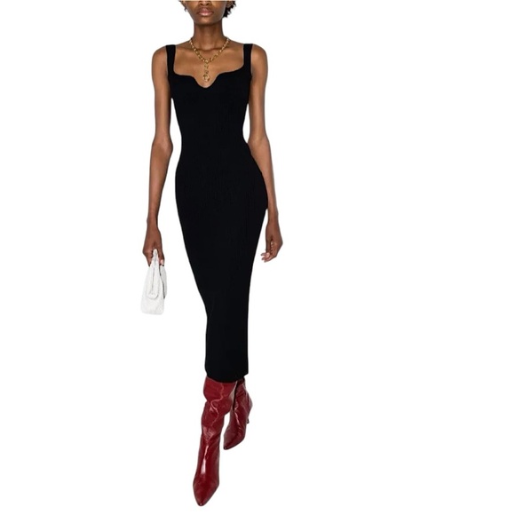 KHAITE Nina Sweetheart Rib-Knit Midi Bodycon Cocktail Dress - Picture 2 of 16
